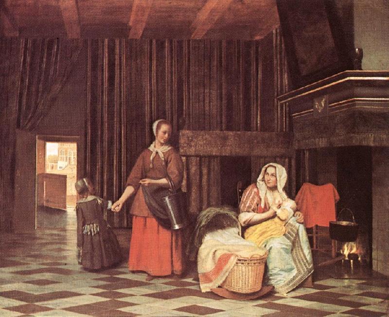 HOOCH, Pieter de Suckling Mother and Maid s China oil painting art